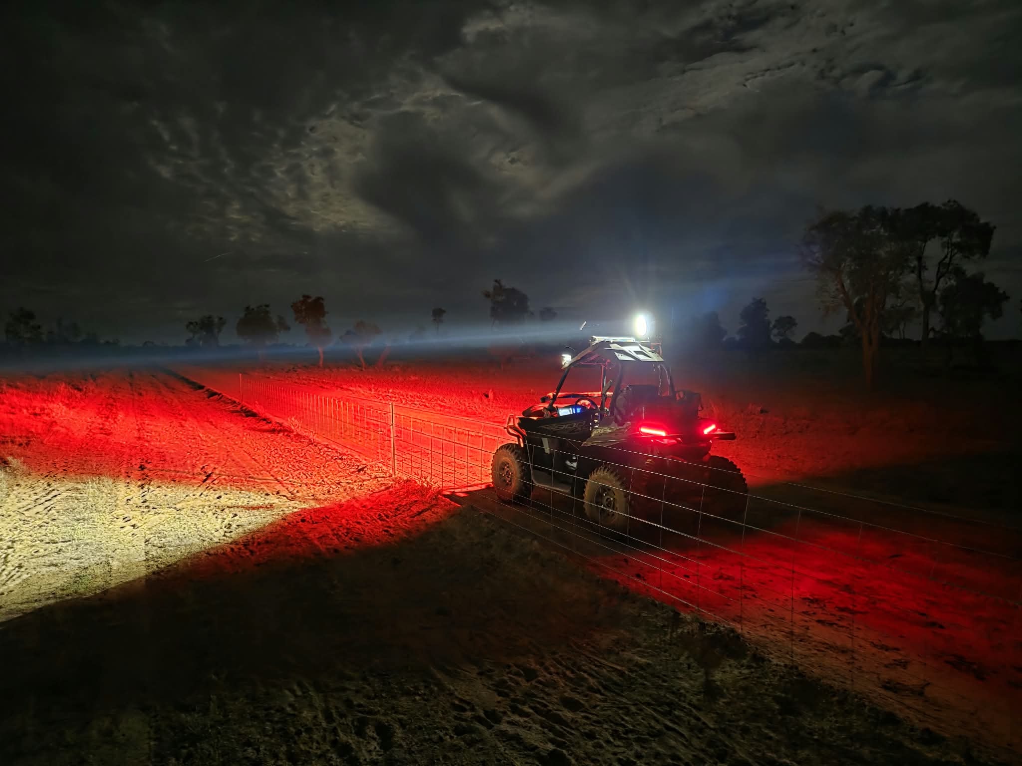 RTS Solutions buggy operating at night on a Queensland farm